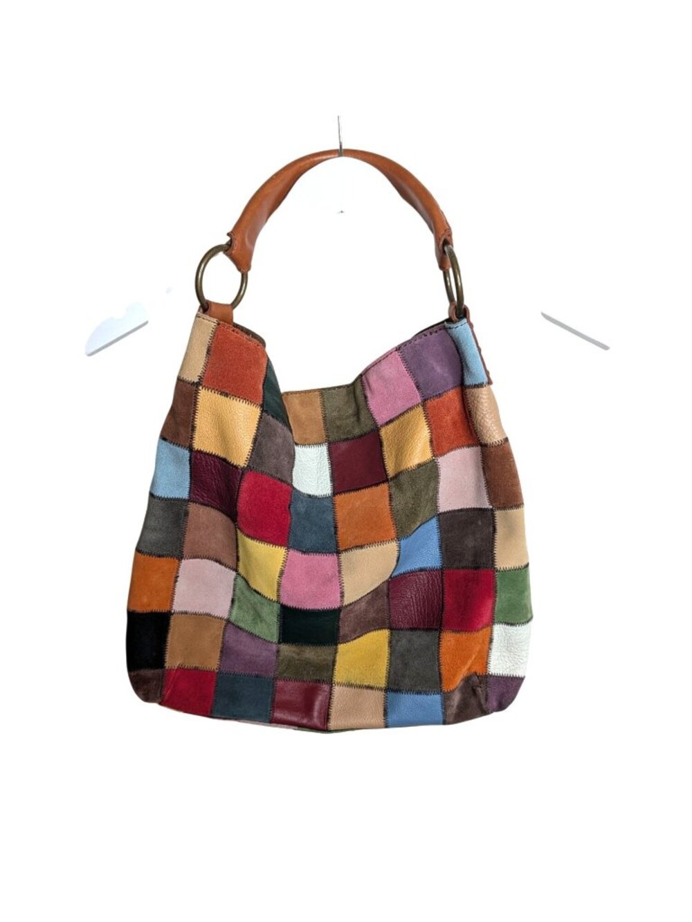 Lucky Brand Patchwork Leather & Suede Boho Tote Bag 16"x14" Multicolor Y2K Style